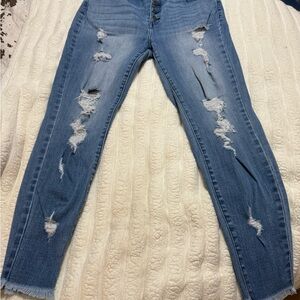 KanCan High Rise Distressed Light Blue Jeans